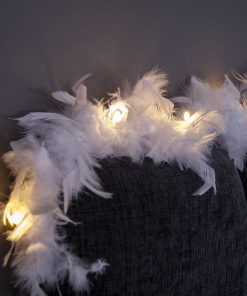 White Feather Garland Lights with Warm White LEDs. Battery or USB Powered Feather Fairy Lights with Timer