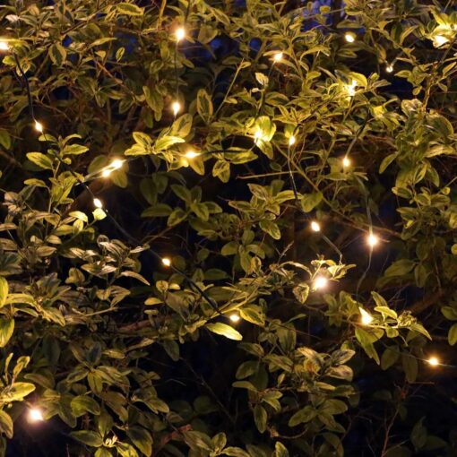 200 Warm White Solar Powered Fairy Lights on Green Wire. Multifunction.