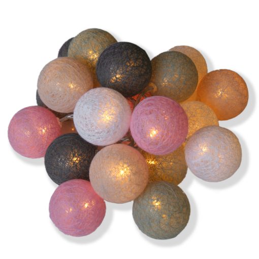 20 Cotton Ball Fairy Lights - USB or Battery Operated LED String Lights with Timer mode (Pink, White, Peach, Grey)