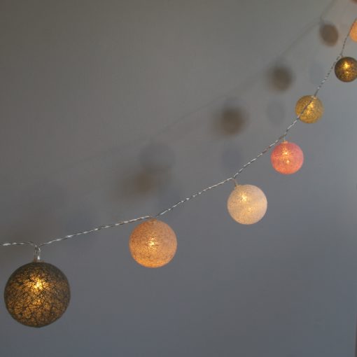 20 Cotton Ball Fairy Lights - USB or Battery Operated LED String Lights with Timer mode (Pink, White, Peach, Grey)