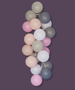 20C-BALL-BAT-CF-04 20 Cotton Ball Fairy Lights - USB or Battery Operated LED String Lights with Timer mode (Pink, White, Peach, Grey)