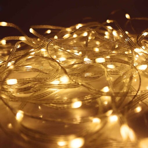 200 Warm White LED Fairy Lights on Silver Wire. Multifunction, Remote & Timer. Plug in Fairy Lights