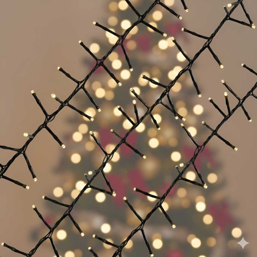500 Warm White Cluster Lights Twinkle-01 Connectable cluster warm white 500 lights, 10m long, twinkling or static on black wire