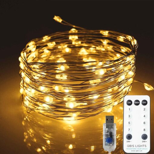 71JFgjKxFsL._AC_SL1500_ 100 Warm White Micro Lights with Remote Control, USB Plug, Timer, Multi Function & Dimmer. Fairy String Lights