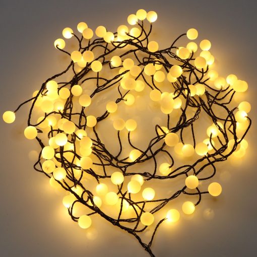 120 Warm White LED Berry Cluster Lights on Black Wire. Plug in Garland Fairy Lights