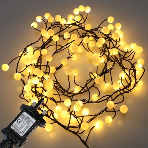 120 Warm White LED Berry Cluster Lights on Black Wire. Plug in Garland Fairy Lights
