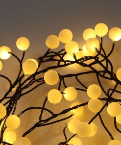 B120CLUWWBL05 120 Warm White LED Berry Cluster Lights on Black Wire. Plug in Garland Fairy Lights