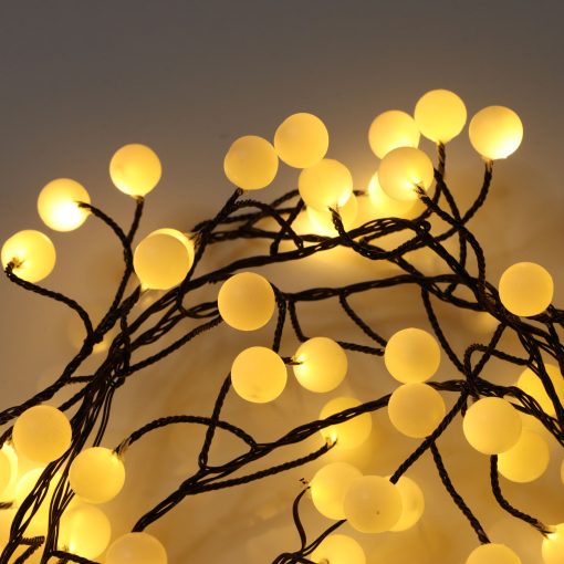 120 Warm White LED Berry Cluster Lights on Black Wire. Plug in Garland Fairy Lights