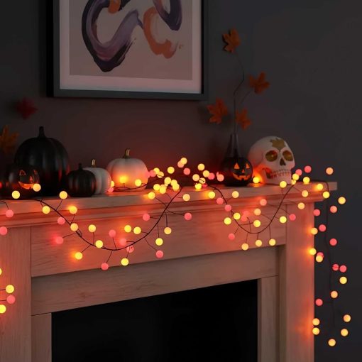 Sunset® Berry Cluster Lights on Black Wire. 240 Red, Orange/ Amber and Yellow LED Garland Fairy Lights