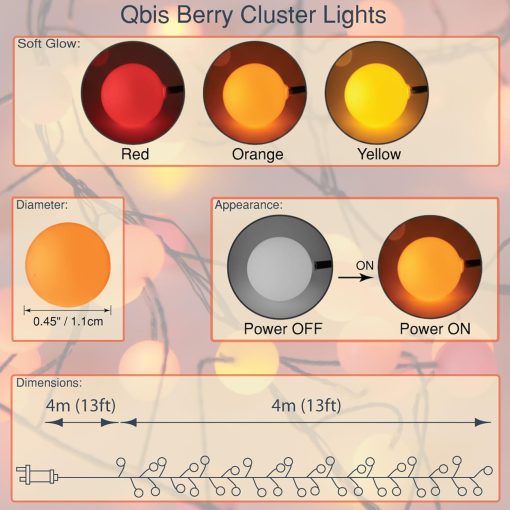 Sunset® Berry Cluster Lights on Black Wire. 240 Red, Orange/ Amber and Yellow LED Garland Fairy Lights