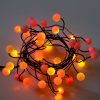 Sunset® Berry Cluster Lights on Black Wire. 40 LEDs, a combination of Red, Orange and Yellow lights. Battery operated Garland Fairy Lights with Timer