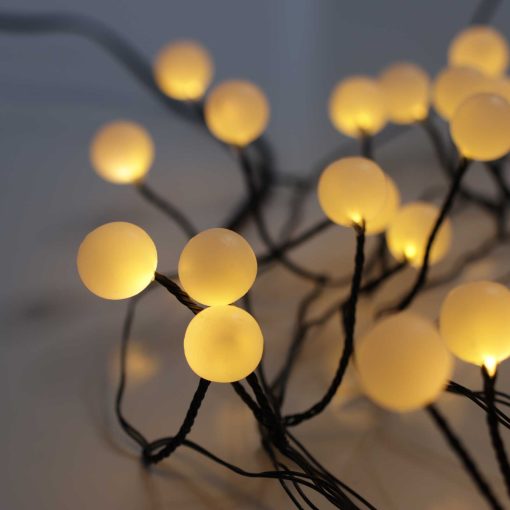 Warm White Berry Cluster Lights on Black Wire. 40 LEDs. Battery operated Garland Fairy Lights with Timer