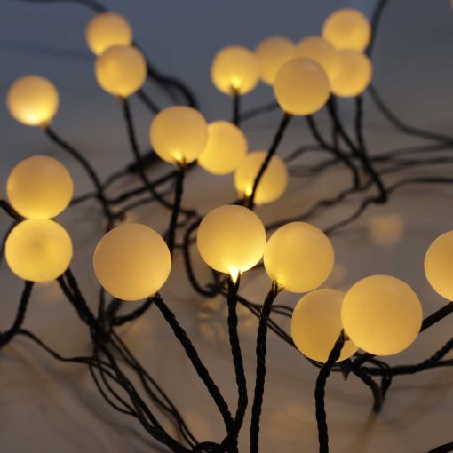 Warm White Berry Cluster Lights on Black Wire. 40 LEDs. Battery operated Garland Fairy Lights with Timer