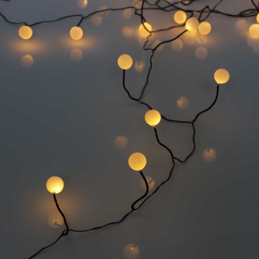 Warm White Berry Cluster Lights on Black Wire. 40 LEDs. Battery operated Garland Fairy Lights with Timer