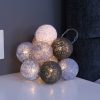 10 Cotton Ball Fairy Lights - USB or Battery Operated LED String Lights with Timer mode (Cool Grey)