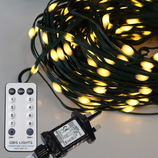 200 Warm White LED Fairy Lights on Green Wire. Multifunction, Remote & Timer. Plug in Fairy Lights