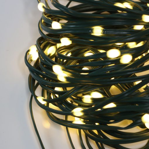 100 Warm White Battery Powered Fairy Lights on Green Wire. Multifunction with Timer