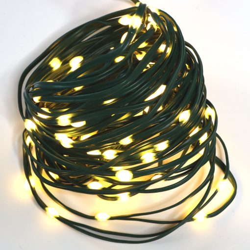100 Warm White Battery Powered Fairy Lights on Green Wire. Multifunction with Timer