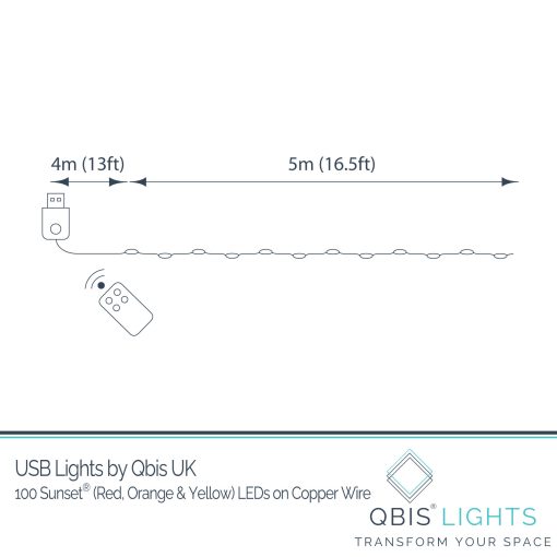 100 Sunset® Micro Lights with Remote Control, USB Plug, Timer, Multi Function & Dimmer. Fairy String Lights in yellow, amber/ orange and red