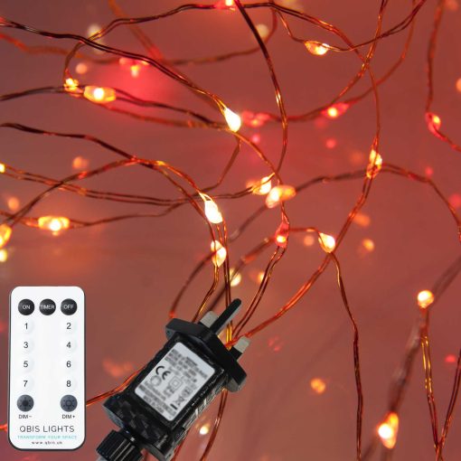 100 Sunset® Micro Lights, Multi Function Fairy String Lights in red, orange & yellow. With remote control.