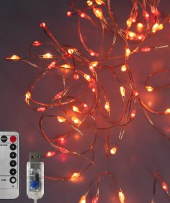 M100STR-USB-SS2-CP_4443-Remote-and-USB 100 Sunset®2 Micro Lights with Remote Control, USB Plug, Timer, Multi Function & Dimmer. Fairy String Lights in red & amber/ orange