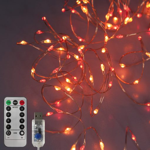 M100STR-USB-SS2-CP_4443-Remote-and-USB 100 Sunset®2 Micro Lights with Remote Control, USB Plug, Timer, Multi Function & Dimmer. Fairy String Lights in red & amber/ orange