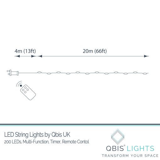 200 Warm White LED Fairy Lights on Silver Wire. Multifunction, Remote & Timer. Plug in Fairy Lights
