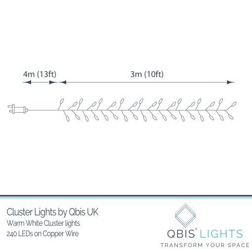 240 Warm White Cluster LEDs on Copper wire. Plug in Garland fairy lights - available mid Nov