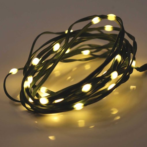 30 Warm White Battery Powered Fairy Lights on Green Wire. Multifunction with 6 hour timer