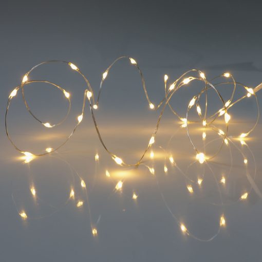 30 Warm White Battery Powered Fairy Lights on Silver Wire. Firefly Lights with Timer