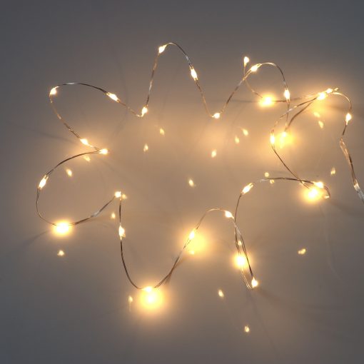 30 Warm White Battery Powered Fairy Lights on Silver Wire. Firefly Lights with Timer
