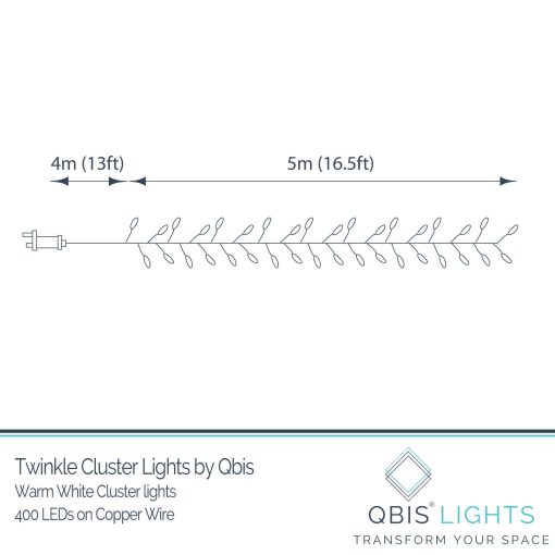 400 Warm White Twinkle/ Static Cluster Plug-in lights on Copper wire with 6 hour timer option
