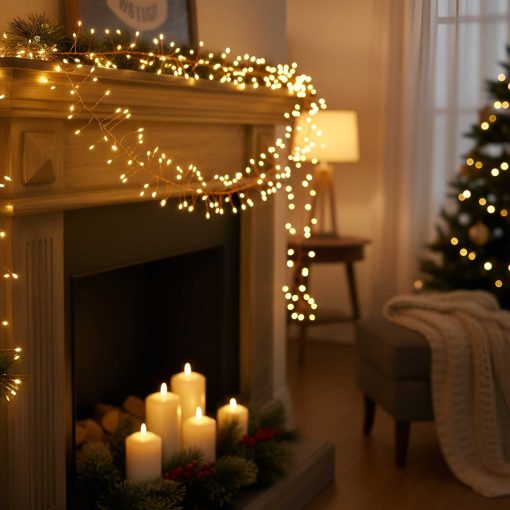 400 Warm White Twinkle/ Static Cluster Plug-in lights on Copper wire with 6 hour timer option