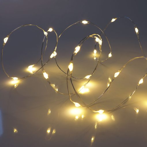 40 Warm White Battery Powered Fairy Lights on Silver Wire. Firefly Lights with Timer