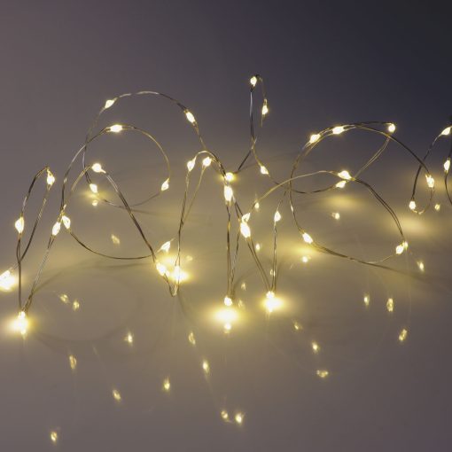40 Warm White Battery Powered Fairy Lights on Silver Wire. Firefly Lights with Timer