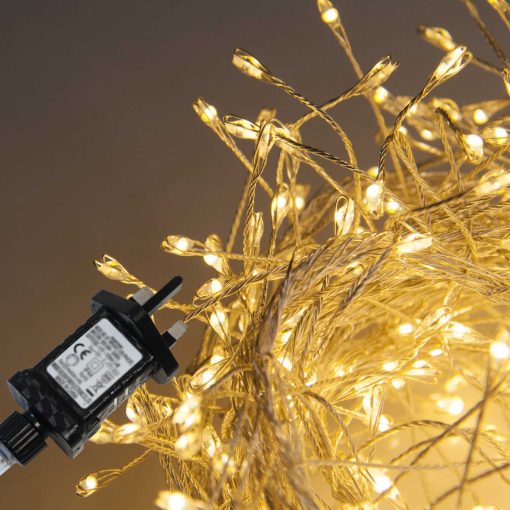 Premium LED Cluster Lights. 480 Warm White LEDs on Silver wire. Plug in Garland fairy lights.