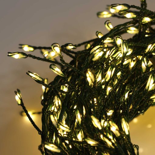 M800CLU-6V-WW-GR-02 800 Warm White Static/ Twinkle Cluster Lights with Timer on green wire. Plug in garland fairy lights. Available Nov 2026.