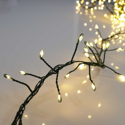 M800CLU-6V-WW-GR-03 800 Warm White Static/ Twinkle Cluster Lights with Timer on green wire. Plug in garland fairy lights. Available Nov 2026.