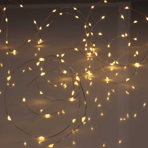 MLED100STR-5V-WW-04 100 Warm White LED Fairy Lights on Silver Wire. Remote, Dimmer, Timer & Multifunction. Plug in String Lights