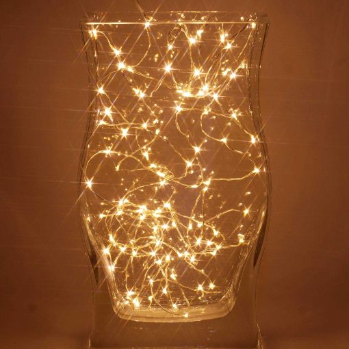 MLED100STR-5V-WW-07 100 Warm White LED Fairy Lights on Silver Wire. Remote, Dimmer, Timer & Multifunction. Plug in String Lights