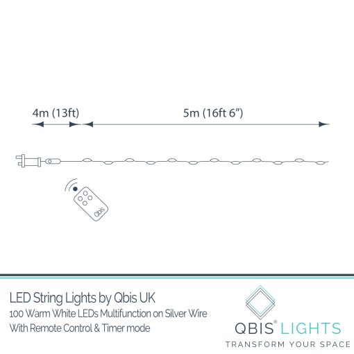 MLED100STR5VWWSL_remote_dimensions 100 Warm White LED Fairy Lights on Silver Wire. Remote, Dimmer, Timer & Multifunction. Plug in String Lights