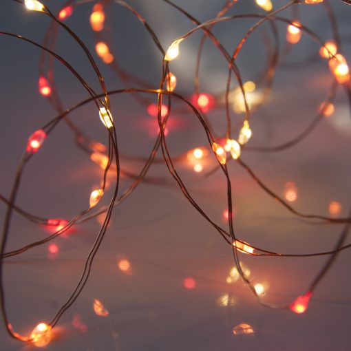 MLED40STRBATSSCP 40 Sunset® Battery Powered Fairy Lights on Copper Wire. Red, Orange/Amber & Yellow Firefly Lights with Timer