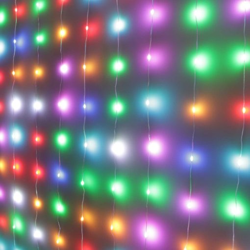320 RGB Curtain Lights on Silver Wire. Plug in Fairy Lights with Remote.