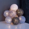 10 Cotton Ball Fairy Lights - USB or Battery Operated LED String Lights with Timer mode (Cool Grey)