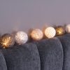 10 Cotton Ball Fairy Lights - USB or Battery Operated LED String Lights with Timer mode (Cool Grey)
