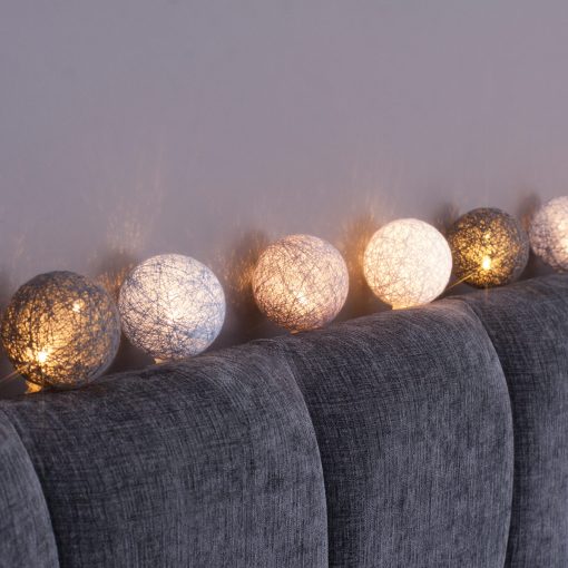 10 Cotton Ball Fairy Lights - USB or Battery Operated LED String Lights with Timer mode (Cool Grey)