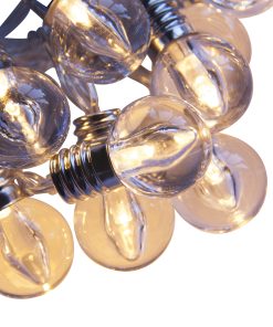 QB-LED16-E14BULB-BAT-WW-TR Indoor mini festoon lights with 16 Warm White LEDs on Clear Cable. Battery powered fairy lights with timer