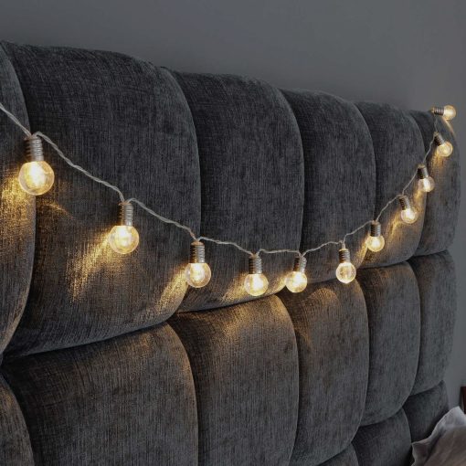 Indoor mini festoon lights with 16 Warm White LEDs on Clear Cable. Battery powered fairy lights with timer