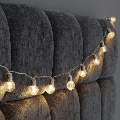 Indoor mini festoon lights with 16 Warm White LEDs on Clear Cable. Battery powered fairy lights with timer