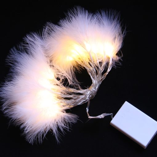 QB-LED16F-STR-BAT-WW-TR-04 Feather Lights with Warm White LEDs. Battery Powered Fluffy Fairy Lights with Timer